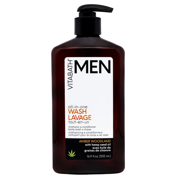 Vitabath Men's Amber Woodland All-In-One Body Wash Moisturizing Bath & Shower All Over Refresh, Hydrating Cleanser, Shampoo, Conditioner, Soap & Shave For All Skin Types - 16.9 fl oz