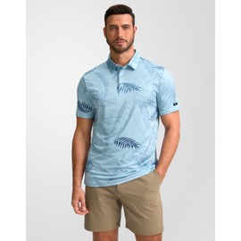 Obla Mens Golf Polo Shirts Short Sleeve Dry Fit Performance Moisture Wicking Casual Print Collared Golf Shirts for Men(Pink Stripe_XL)