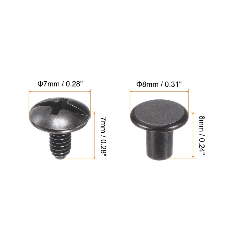 sourcing map 100set Round Flat Head Screws Buttons 5/16" Metal