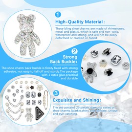 KLYNGTSK 29 PCS Diamond Shoe Charms for Clog Bling Shoe Charms Cute Clog Pins Shoe Charms for Crocs Wristband Charms Bracelet Accessories Shoe Decoration Charms for Girls Women Kids Gift Party Favors