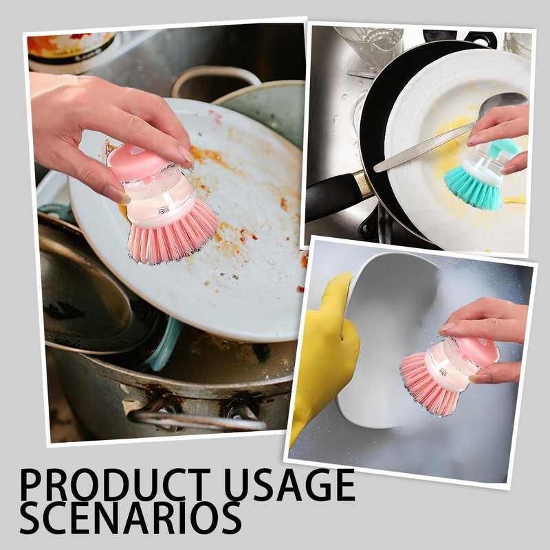 6 PCS Dish Brush with Soap Dispenser, Two in One