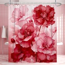 Uiiooazy Red Shower Curtain for Bathroom Rose Floral Shower Curtain Set with Hooks Abstract Pink Flowers Bathtub Decor Waterproof Fabric Curtains 72x72inches