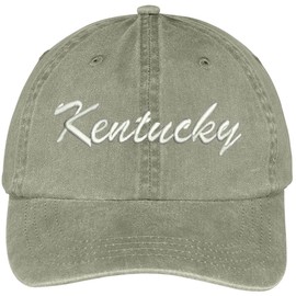 Trendy Apparel Shop Kentucky State Embroidered Low Profile Adjustable Cotton Cap - Khaki