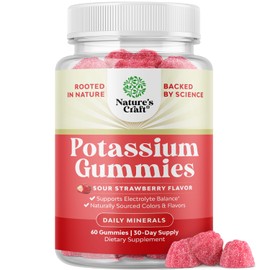 High Potency Potassium Gummies for Adults - Powerful Potassium Supplement Gummies with 99mg Citrate for Optimal Health - Delicious Strawberry-Flavored 60 Vegan