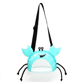CAREOR Creative Beach Zipper Bag, Portable Crab-Shaped Mesh Beach Bag with Adjustable Shoulder Straps for Shell Sea Pool Toy (Lake Blue)