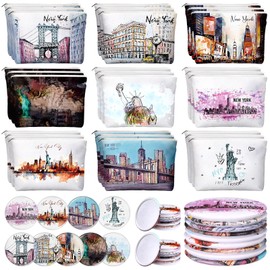 Bulyoou 36 Set New York Souvenirs Gifts Include City Cosmetic Bag Bulk New York Makeup Bag NYC Souvenirs from USA Makeup Mirrors for Women Christmas Traveler Birthday Party Favors Trip Journey Gifts