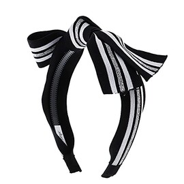 Motique Accessories Striped Elastic Bow Headband - Black White