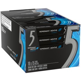 Wrigley 5 Cobalt Peppermint Sugar-Free Gum, 15 Count (Pack of 10)