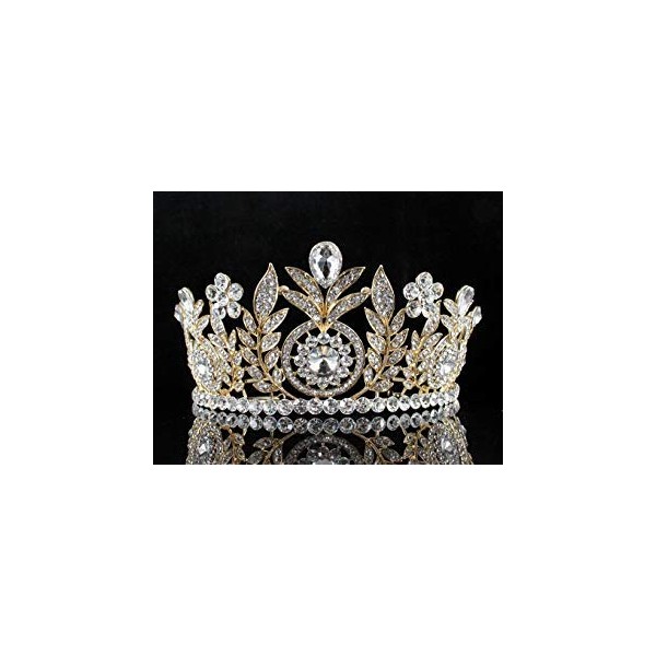 Floral Clear Austrian Crystal Rhinestone Hair Tiara Crown Wedding Rhodium-Plated Gold-Plated T12155 (Gold-Plate)