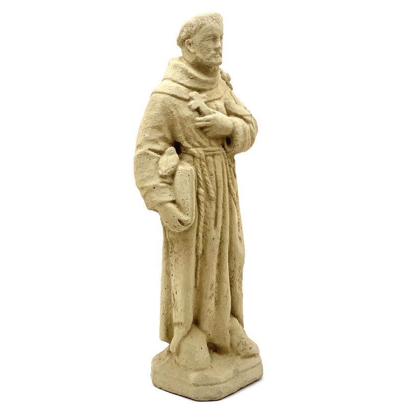 Vintage Saint Francis Statue: Solid Durable Stone with Distressed Texture.