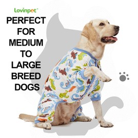 LovinPet Large Dog Pajamas, Dinosaur Print Style/UV Protection/Post Surgery/Anxiety Relief, Light Weight Big Dog Pullover/Dog Clothe/Dog Onesie/Dog Shirt Full Coverage Pitbull Types PJS /3XL