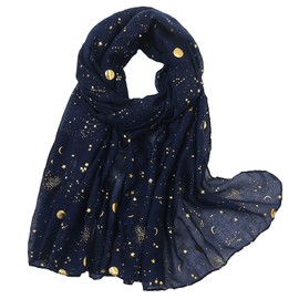 KAVINGKALY Glitter Stars and Moon Printed Scarf for Women Lightweight Scarves Fashionable Soft Long Scarf Lady, navy blue