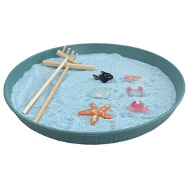 Mini Zen Garden for Desk, Ocean Sea Life, Sand and Rake Tools Kit Desktop Sandbox Zen for Meditation and Relaxation (Blue)
