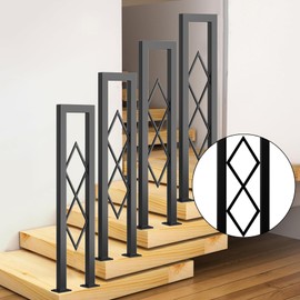 CQAEBK U-Shaped Stair Handrail, Black Wrought Iron Hand Rails Decorative Railing for Indoor Stairs, Porch Deck Loft Corridor Safety Non-Slip Support Poles, with Diamond Pattern (3.3FT/100CM)