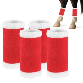 Mogoko Christmas Horse Leg Wraps, Horse Christmas Tack Leg Wraps Polyester Standing Wraps for Horses Red Horse Leg Protectors Equestrian Decoration Horses Leg Wraps Loose and Comfortable, Pack of 4