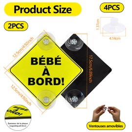 Kinoco 2 x Car Signs 'Baby at Edge' 12.5 cm Double Suction Cups and Magnets Reflective Materials, Yellow