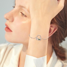 MONGAS Dachshund Bracelet for Women Sterling Silver Heart Dachshund Link Bracelet Heart Dog Jewelry for Women