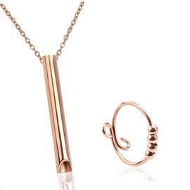 Breathing Necklace, Breathlace Ring Necklace Anxiety Necklace Whistle Necklace for Meditation (Rose Gold)