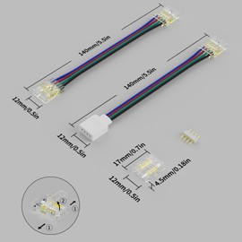 PAUTIX 10mm Connectors for COB RGB LED Strip Lights 4 Pin,4pcs Transparent Gapless Connectors,3pcs Dual Ends Extension Connectors and 2pc Single to 4 Pins Plug 5.5in Extension Wire
