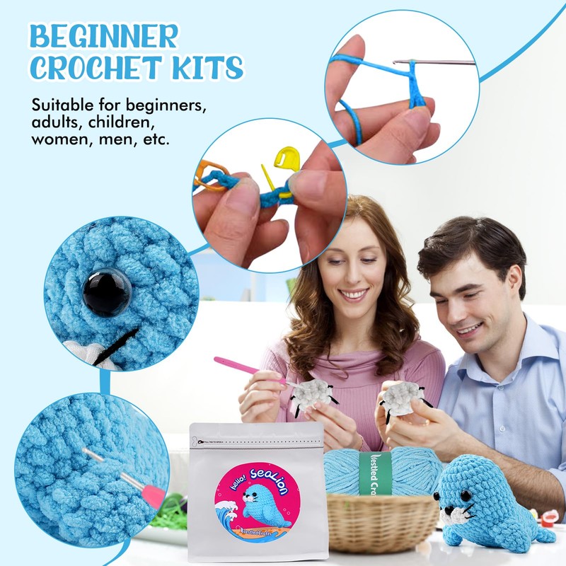 Crochet Kit for Beginners, Sea Lion Crochet Kit, Crochet Starter
