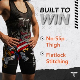 Takedown Wrestling Singlet for Men – Lightweight Compression Fit Wrestling Gear for Powerlifting & Workouts (Blue Flag, Small)