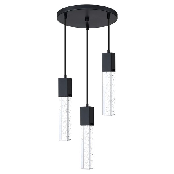 SEENMING HOUSE 3 Light Mini Crystal Pendant Ceiling Fixture, Integrated Kitchen Island Chandelier Lighting,with Black Finish for Kitchen Island Dining Room Bedroom Hallway,UL Listed