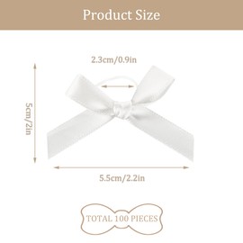 YJFY Pack of 100 Bows with Elastic Bands for Crafts, Bowknot, Mini Bows, Satin Ribbon Bows with Elastic Bands for Weddings, Handmade Products Crafting (White)