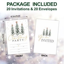 Tabyon Christmas Party Invitation Cards - Snowy Pine & Star - 20 Invitations & Envelopes, Invites For Christmas Party, Holiday Dinner, Festive Season Party Favor & Decorations - A05