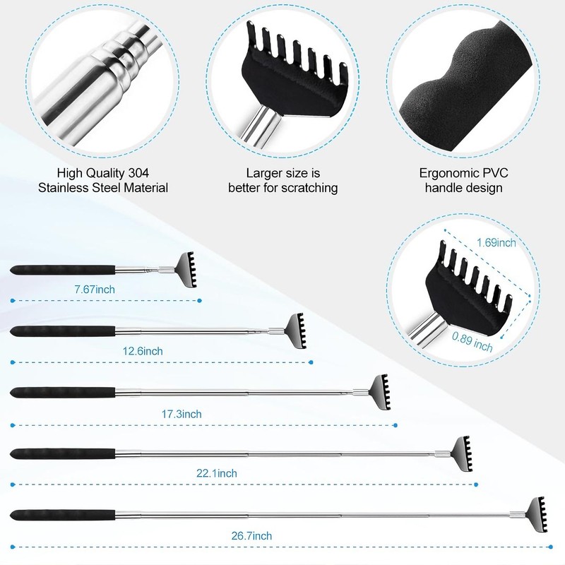 Yeipis 3 Pack Back Scratcher Metal Portable Telescoping with Rubber