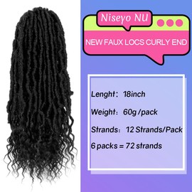 NISEYO NU Soft Locs With Curly Ends 18 Inch 6 Packs, Long Goddess Faux Locs Crochet Hair, 1B(Natural Black)