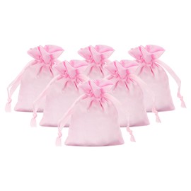 PATIKIL Satin Gift Bags, 6 Pcs 3.5 x 3 Inch Wedding Favor Drawstring Bags with Drawstring for Birthday Christmas Jewelry Party, Pink