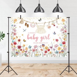 Tcoyodw Wildflower Baby Shower Backdrop 7x5ft A Sweet Baby Girl is on Her Way Baby Shower Party Decorations for Girls Cute Clothes Photography Background