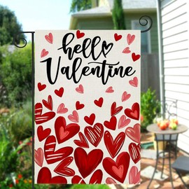 Valentines Day Garden Flag 12x18 Double Sided Outside, Small Burlap Welcome Love Heart Garden Yard Flags for Anniversary Wedding Valentines House Outdoor Garden Decor