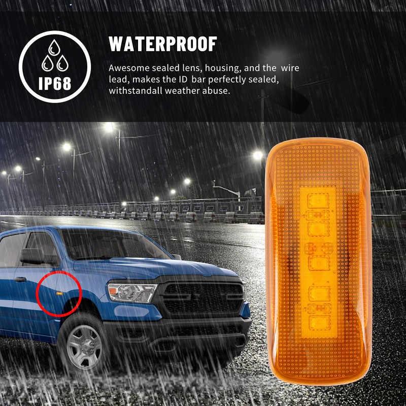 Rear Bed Side Marker LED Fender Lights for 2010-2017 Dodge
