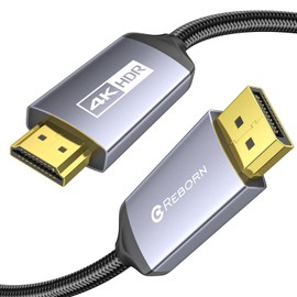 Reborn DisplayPort to HDMI Cable 6FT - 4K@60Hz/ 2K@120Hz, Unidirectional Display Port 1.2 Source to HDMI 1.4 Screen, DP to HDMI Cord Compatible for Computer, NVIDIA, AMD, Dell, Lenovo, Monitor