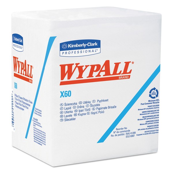 WypAll X60 Wipers, 1/4 Fold, 12 1/2 X 13, White,