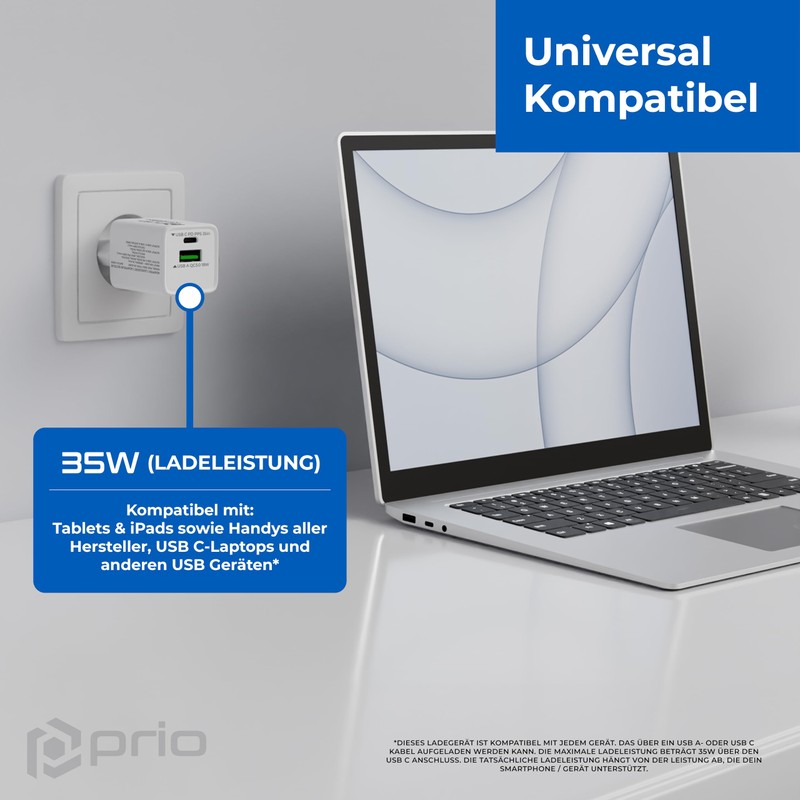 prio GaN Power Wall Charger 35 W PD PPS (USB