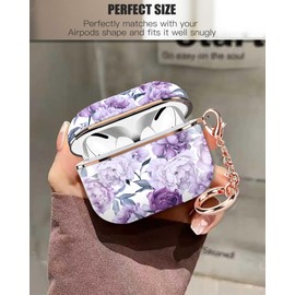 ZEKICE Compatible with AirPod Pro 2nd/1st Generation Case Cover Protective Shockproof Hard Cover Shell with Rose Gold Keychain, Case for Girl Women Men (Luxury Purple Flowers)