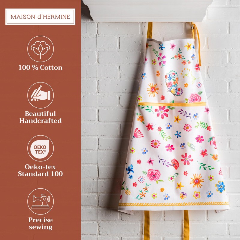 Maison d'Hermine 100% Cotton 1-Piece Kitchen Apron with Adjustable Neck