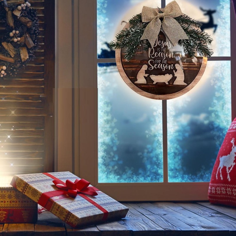 Nativity Scene Christmas Wreath for Front Door Outdoor Indoor Wall