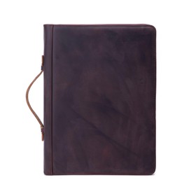 Geslun Genuine Leather Portfolio 3 Ring Binder with Clipboard, Hidden Handle, 8.5 x 11 Zippered Padfolio, Business Organizer Professional Executive Folio for Men and Women, Dark Brown