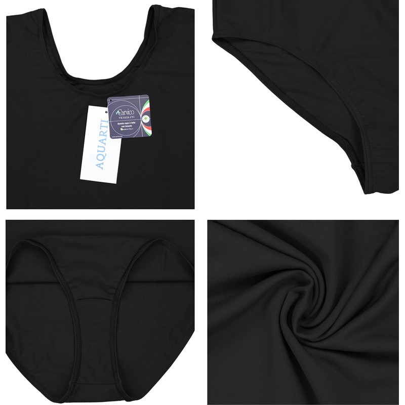 Aquarti Womens' Short Sleeve Ballet Leotard Bodysuit, Black, 8
