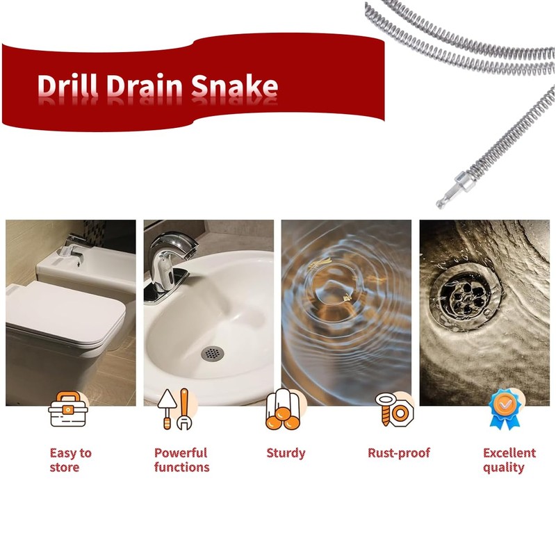 6.5 FT Drill Drain Snake,Sink Unclogging Tool That Can Be