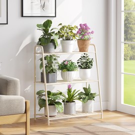 Wieghda 3-Tier Corner Plant Stand Indoor Outdoor , Metal Plant Shelf Black Large Heavy Duty Plant Rack Flower Pot Stand (White)