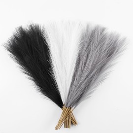 Acfruits Black&White&Gray Pampas Grass Small, 30 Pcs 17" Faux Pampas Grass Short Decor, Pompas Grass Flower Arrangement and Vase Filler for Boho Home Wedding Decoration