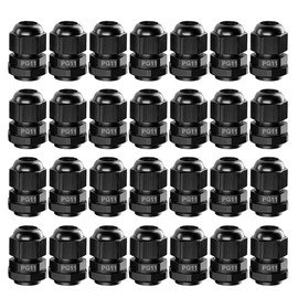 GUUZI Pack of 28 PG11 Cable Glands, IP68 Waterproof Plastic, Adjustable 5-10 mm Cable Glands with Seals (Black)