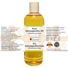 Greenwood Essential Natural Ashwagandha Oil (Withania somnifera) Therapeutic Quality for Hair, Skin and Aromatherapy 200 ml (6.76 oz)