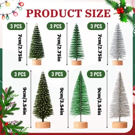 18 Pieces Artificial Sisal Snow Frost Trees in 3 Colors, Small Christmas Tree, Mini Christmas Tree Set for Christmas Decorations UK, Ideal for Christmas Crafts and DIY Projects, 9x7cm and 9x9cm