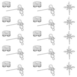 SUPERFINDINGS 10Pcs Brass Star Earring Studs with Loop, Clear Cubic Zirconia, DIY Earring Making Kit