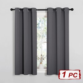 PONY DANCE Gray Blackout Thermal Insulated Curtain for Bedroom, 34 x 54 Inch Eyelet Black Out Curtain & Drape for Kitchen, Living Room Window, 1 Panel, Grey